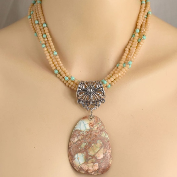 Handcrafted Jewelry - Faceted Glass & Sea Sediment Jasper Necklace Set